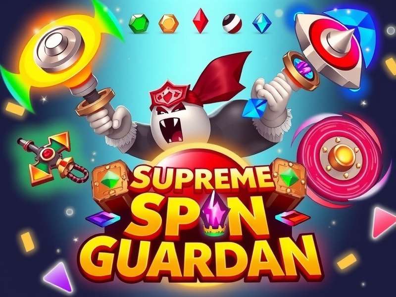 Supreme Spin Guardian game banner featuring colorful spinning weapons